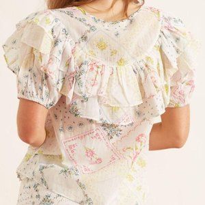 Loveshackfancy Amora Top blouse button front ruffle floral XS